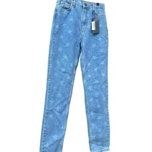 Nasty Gal Womens High Waisted Mom Jeans Size 6 light Wash Blue Denim Star Print